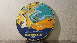 Vintage Richfield Gasoline Porcelain Gas Oil Service Station Pump Plate Sign