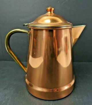 Antique French Copper Brass Teapot Signed Mid Century Deco