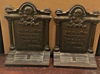 Bradley & Hubbard B&hsolid Bronzed Iron Dickens Tiny Tim Quote Antique Bookends