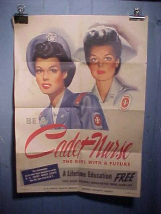 Orig Wwii Home Front Poster 1944 - Be A Cadet Nurse