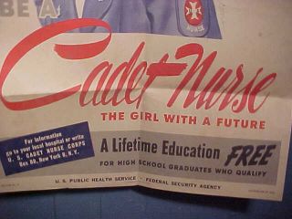 Orig WWII Home Front POSTER 1944 - BE A CADET NURSE 2