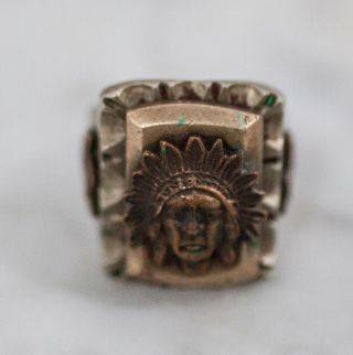 Vintage Mexican Biker Native American Chief Ring Size 11 Fred Harvey Era 40s