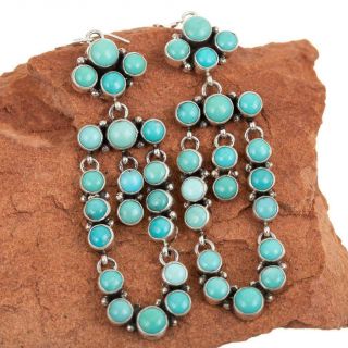 Navajo Earrings Turquoise Sterling Silver Long Chandelier Dangles Waterfall