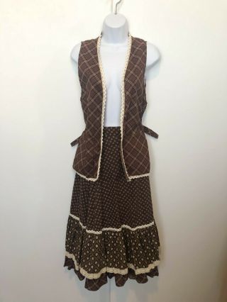 Vintage Gunne Sax Skirt & Vest and Blouse 3 Piece Set Size 7 Floral Plaid Mixed 12