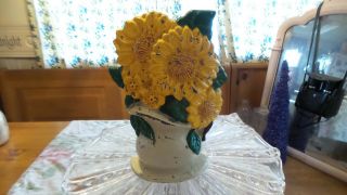 Vintage Cast Iron Yellow Flowers Door Stop Shabby Cottage Farmhouse Chic Style40