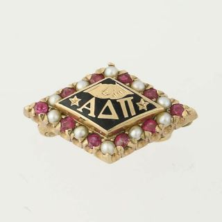 Alpha Delta Pi Badge - 10k Yellow Gold Pearls Rubies 1949 Vintage Sorority Pin
