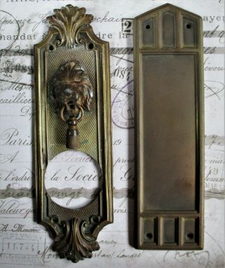 Vintage Finger Door Push Plate & Brass Door Plate Russel Erwin Racine Hardware