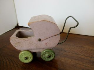 RARE 1930 ' s WOOD & METAL Baby Buggy Carriage LAVANDER 5 