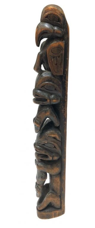 Antique Northwest Coast Native American Tlingit Haida Carved Model Totem Pole