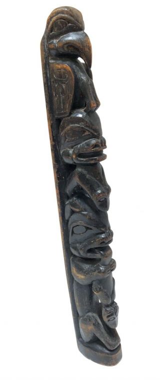 Antique Northwest Coast Native American Tlingit Haida Carved Model Totem Pole 2
