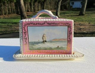 Antique Nautical Clipper Ship Seascape Maritime Painting Pottery Cheese Dish