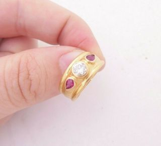 18ct Gold 40 Point Diamond Ruby 3 Stone Gypsy Set Ring