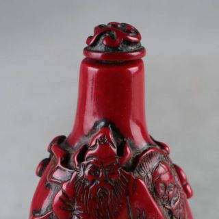 old Chinese Red Coral Hand Carved An Elderly Couple Snuff Bottle a7018 2