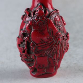 old Chinese Red Coral Hand Carved An Elderly Couple Snuff Bottle a7018 3