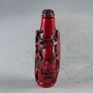 old Chinese Red Coral Hand Carved An Elderly Couple Snuff Bottle a7018 4