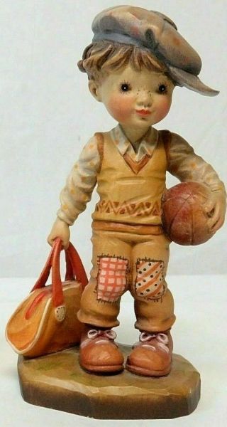 Vintage Anri Sarah Kay 7 " Hand Carved Painted Limited Edition Boy Figurine