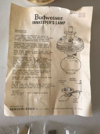 Set of 2 Vintage Budweiser Innkeepers Lamps w/Instructions 3