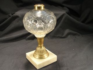 Antique Coastal England Eapg Glass Oil Font Lamp On Marble Pedestal 3/4 " Fit