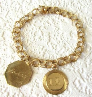 14k Yellow Gold Charm Bracelet - Vintage - 11.  3 Gr - 7.  5 " Wrist