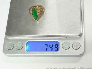 Stunning Green Color Natural Jadeite Jade 14k Gold Ring 0.  55ctw Diamond Vintage 11