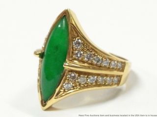 Stunning Green Color Natural Jadeite Jade 14k Gold Ring 0.  55ctw Diamond Vintage 4