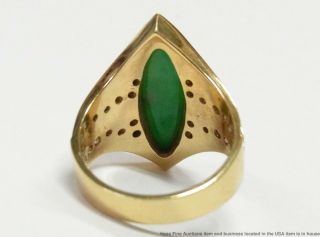 Stunning Green Color Natural Jadeite Jade 14k Gold Ring 0.  55ctw Diamond Vintage 5