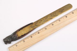 Antique Japanese Monkey Bronze Copper Mixed Metal Letter Opener Page Turner,  Nr