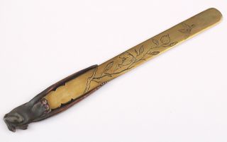 Antique Japanese Monkey Bronze Copper Mixed Metal Letter Opener Page Turner,  NR 2