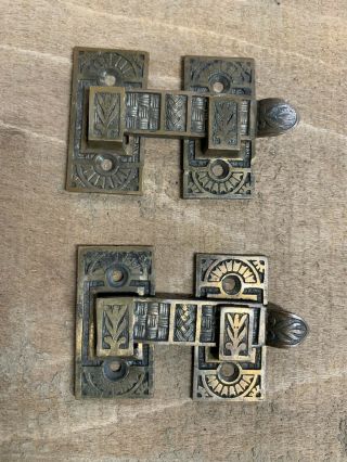 Pair Vintage Victorian Eastlake Brass Window Lock Latches Hardware Restore