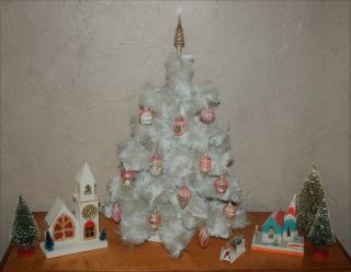 Vintage Soft White Spun Cotton Angel Hair Christmas Tree 25 " Bottle Brush