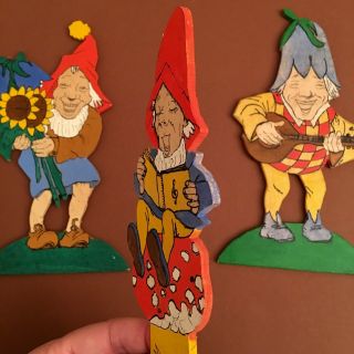 Fairy Tale Wood Picture 1950s Graupner Dwarfs Gnome Toadstool germanwallfigures 2