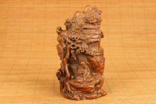 Unique Chinese Old Boxwood Hand Carved Tree Buddha Statue Figure Netsuke