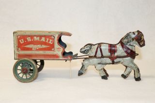 Antique J Chein & Co Litho Steel Tin Toy No.  210 Covered Wagon & Horse U.  S.  Mail