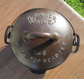 Vintage Antique Wagner Ware No.  6 Drip Drop Round Roaster With Lid