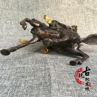 Chinese Feng Shui Bronze gilt Warrior Guan Gong Yu Hold Sword Ride horse Statue 7