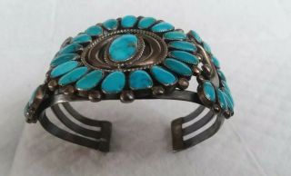 Vintage Sky Blue Turquoise Sterling Pawn Wide Cuff Bracelet,  Mexico,  1970 