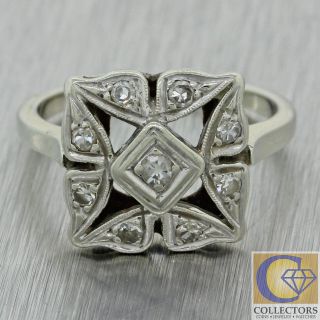 1930s Antique Art Deco 14k White Gold 0.  20ct Diamond Filigree Ring