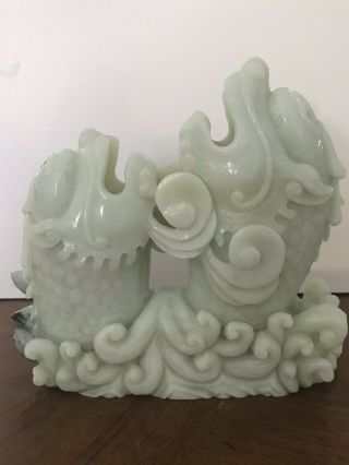 Vintage Solid Jade Chinese Double Head Sea Dragon Vase