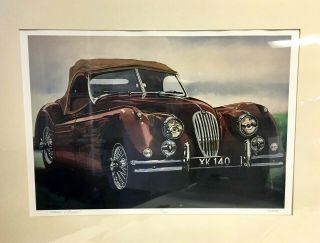 Vintage Jaguar " Maroon & Chrome " Limited Edition Signed Print By Munday 7/960