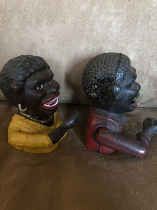 Vintage Black Americana Rare Little Joe and Dinah cast iron banks - together 2