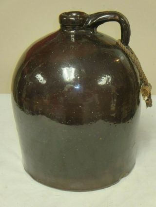 Rustic Vintage Large Heavy Stoneware Ceramic Brown Glaze Jug Moonshine Whiskey