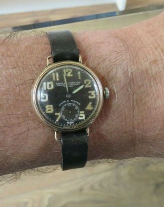 SCARCE WWI MILITARY 9CT GOLD ZENITH LAND & WATER TRENCH WRIST WATCH 11