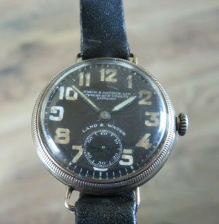 SCARCE WWI MILITARY 9CT GOLD ZENITH LAND & WATER TRENCH WRIST WATCH 4