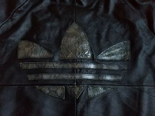 Vintage Adidas Leather Jacket Black Trefoil Big Logo Size Xxl 2xl Snake Skin