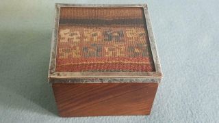 Exceptional Australian Red Gum Trinket Box Sterling Silver & Antique Fabric Lid