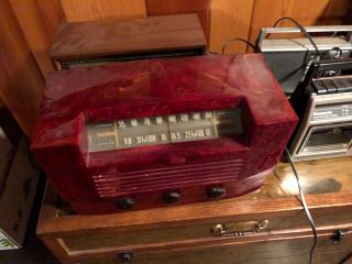 Vintage Rca Victor Antique Old Art Deco Marbled Red Catalin Bakelite Tube Radio
