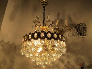Antique Vnt French Big Crystal Chandelier Lamp Lustre 1940 