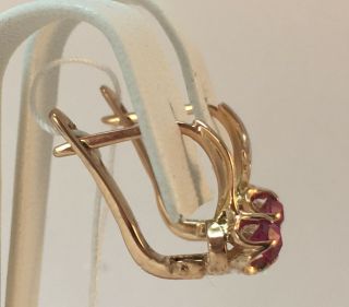 Rare Vintage USSR Russian Soviet Solid Gold Earrings With Ruby 583 14K 3