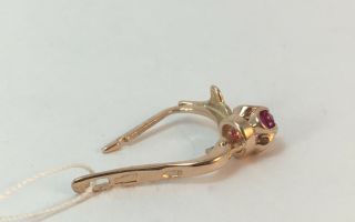 Rare Vintage USSR Russian Soviet Solid Gold Earrings With Ruby 583 14K 5
