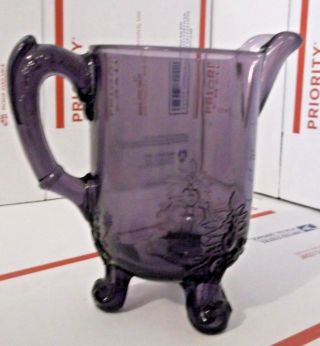 Amethyst Purple Antique Glass Fancy 3 Footed Pitcher 1905 Era